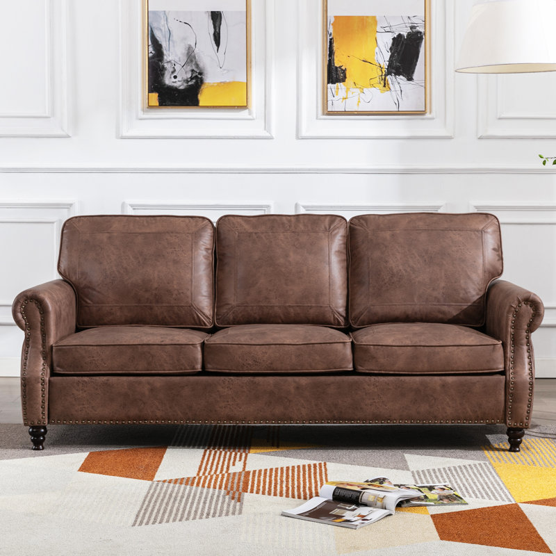 Lark Manor Amarius 80" Wide Faux Leather Rolled Arm Sofa & Reviews